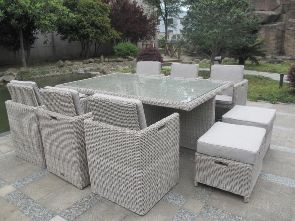 paralux dining set 11 delig crème kleurig wicker