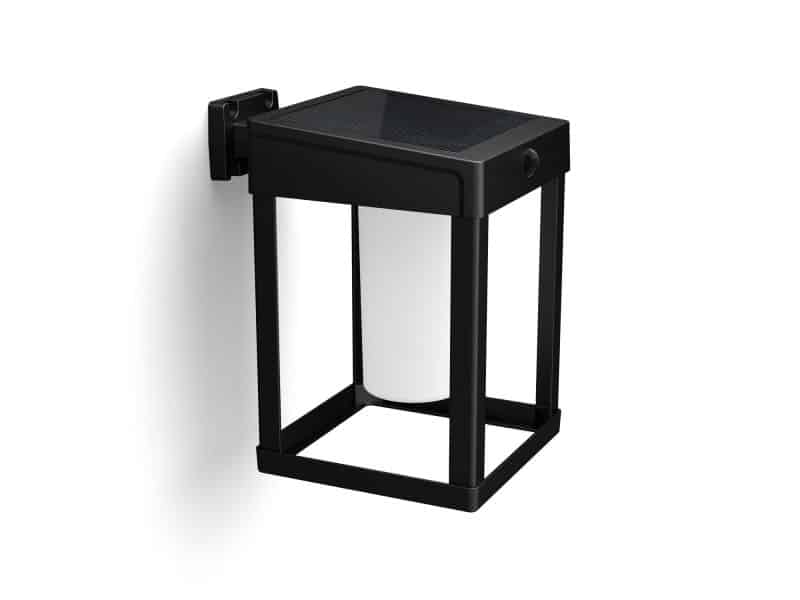 Philips Solar Wandlamp Camill Zwart Vierkant Mat Glas 1,4w