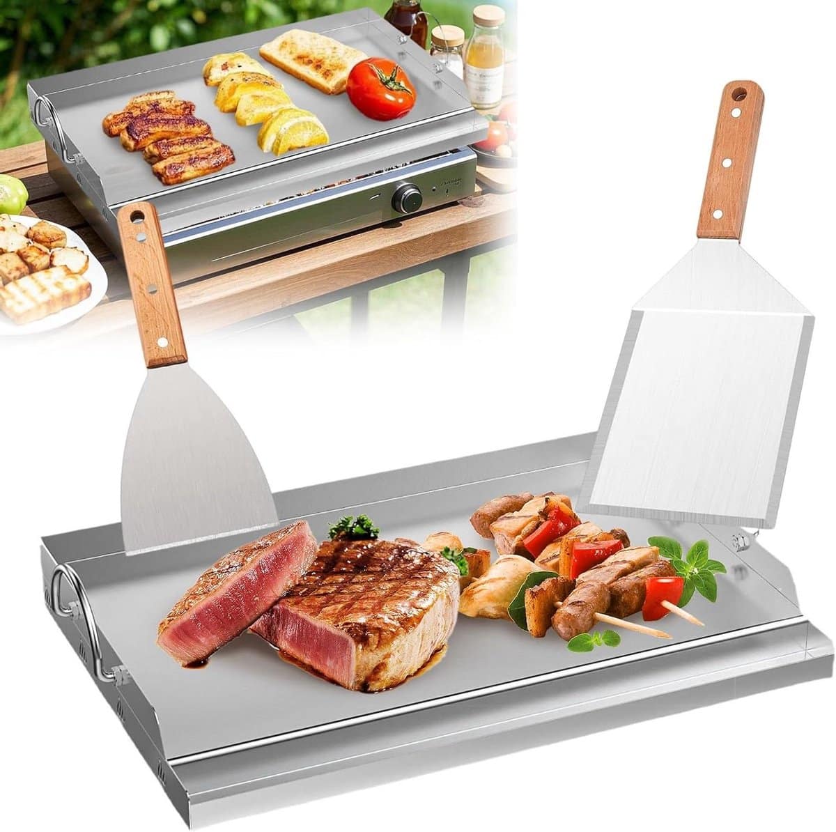 plancha grillplaat set van massief roestvrij staal 58 x
