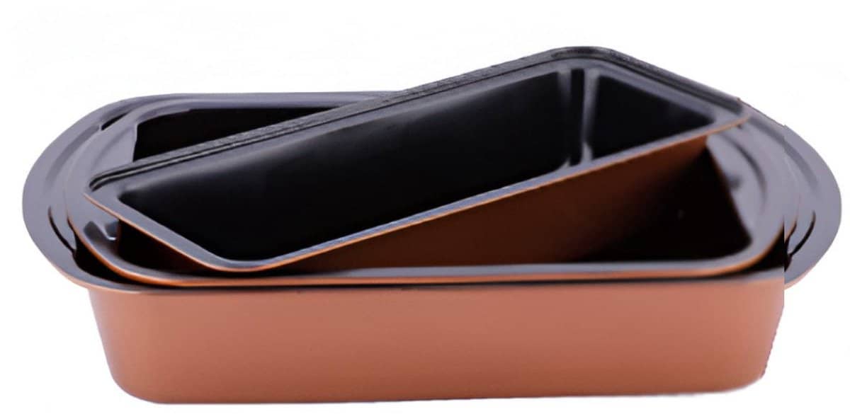 platinum bak en ovenschalen set 3 delig koper