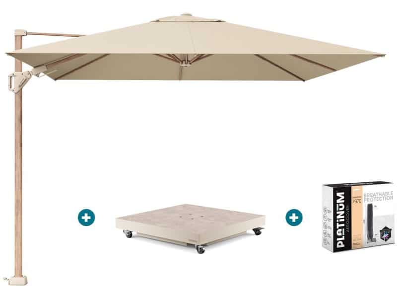 Platinum Challenger zweefparasol Premium T2 champagne teak met vulbare parasolvoet
