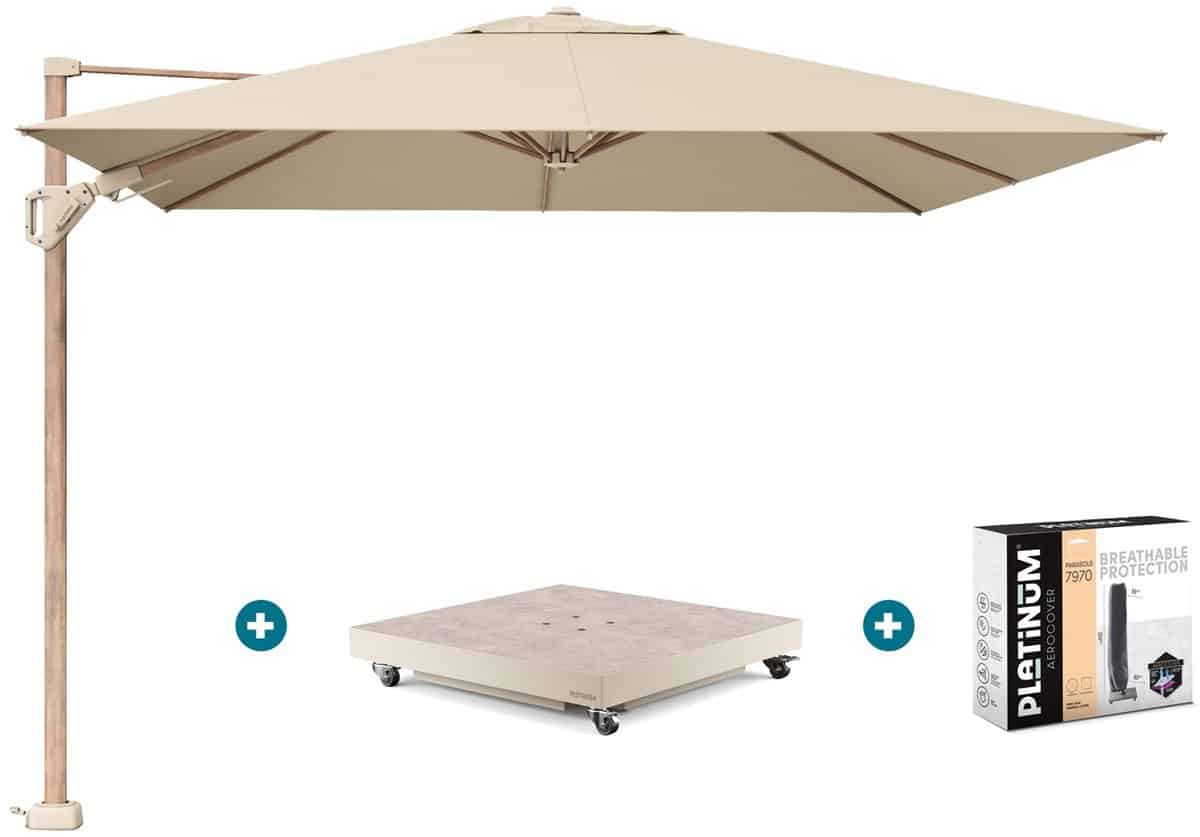 platinum challenger zweefparasol premium t2 champagne teak met vulbare parasolvoet
