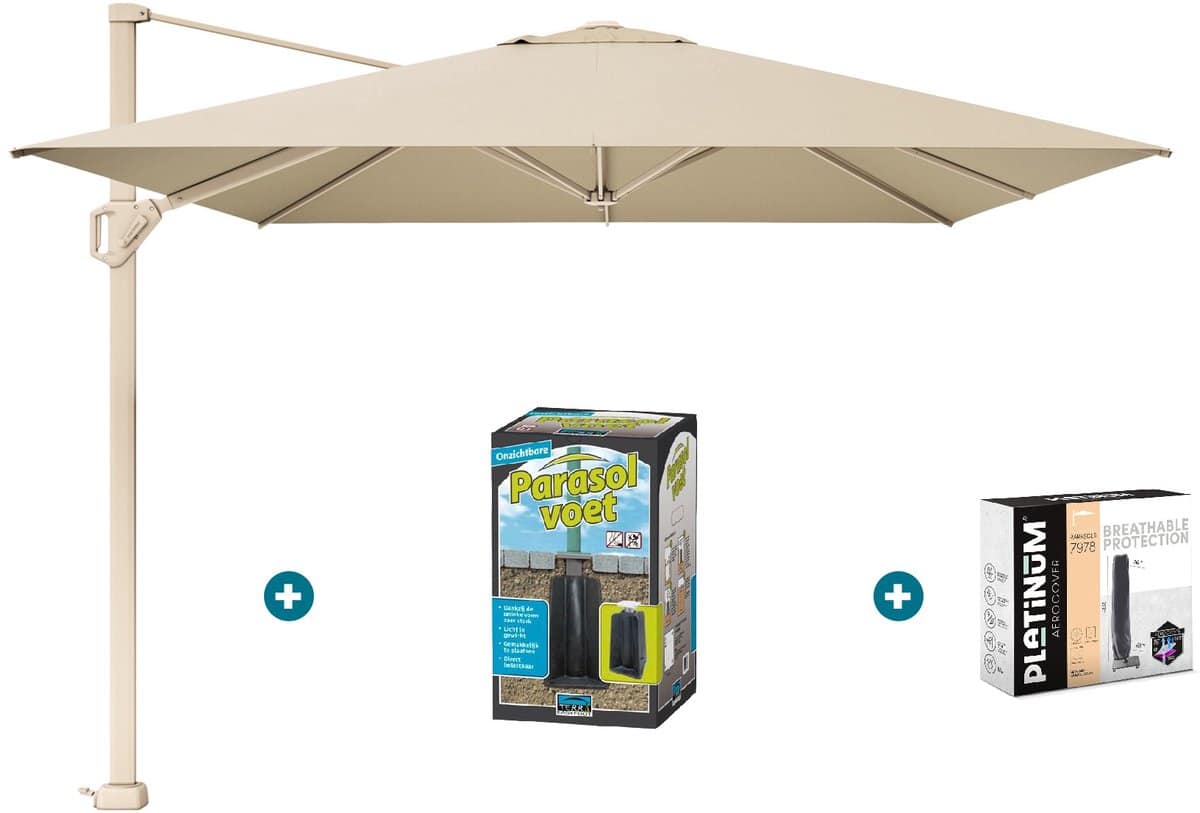 platinum challenger zweefparasol t1 premium 4×3 m. champagne sandstone