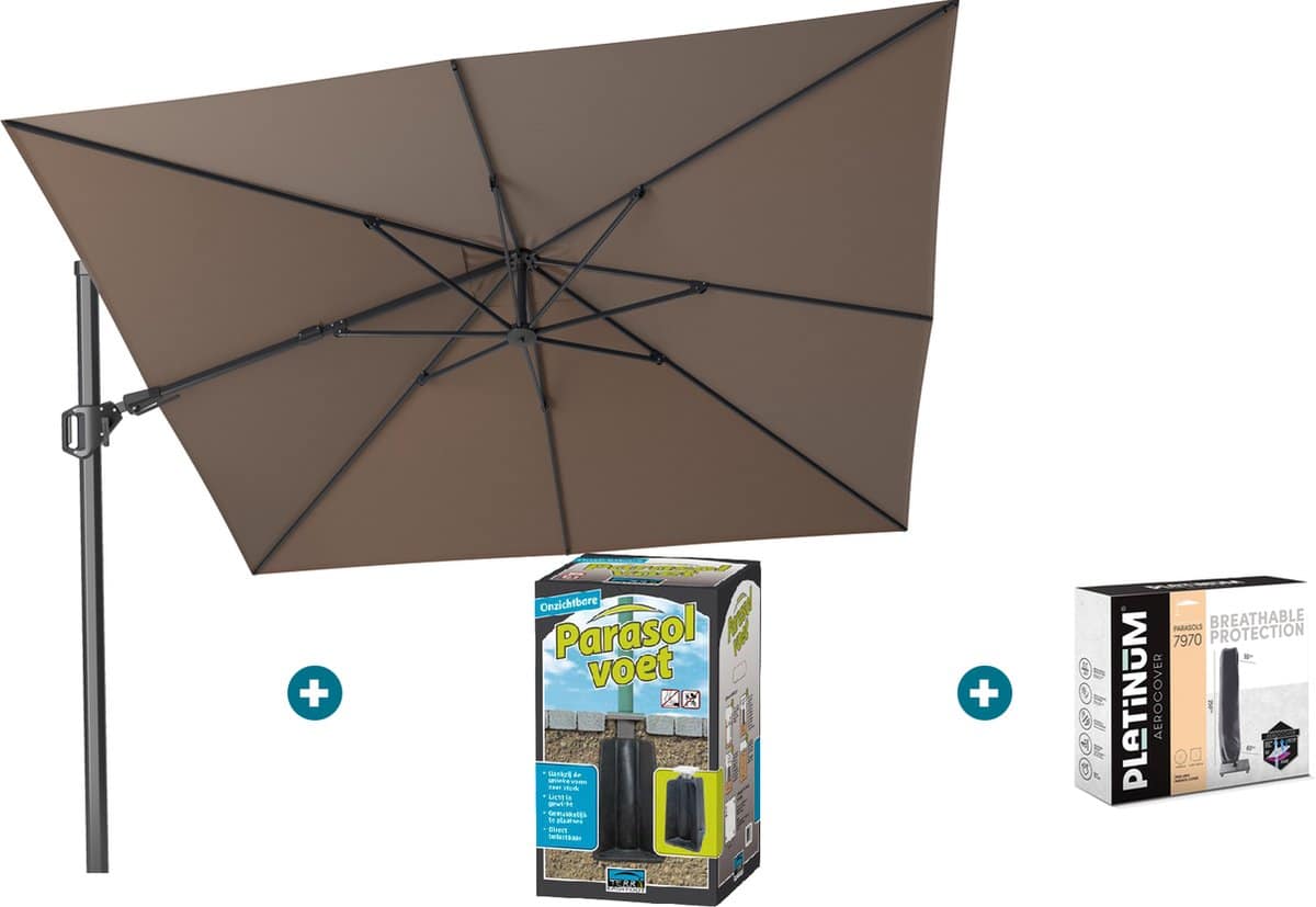 platinum challenger zweefparasol t2 3×3 m. havana taupe