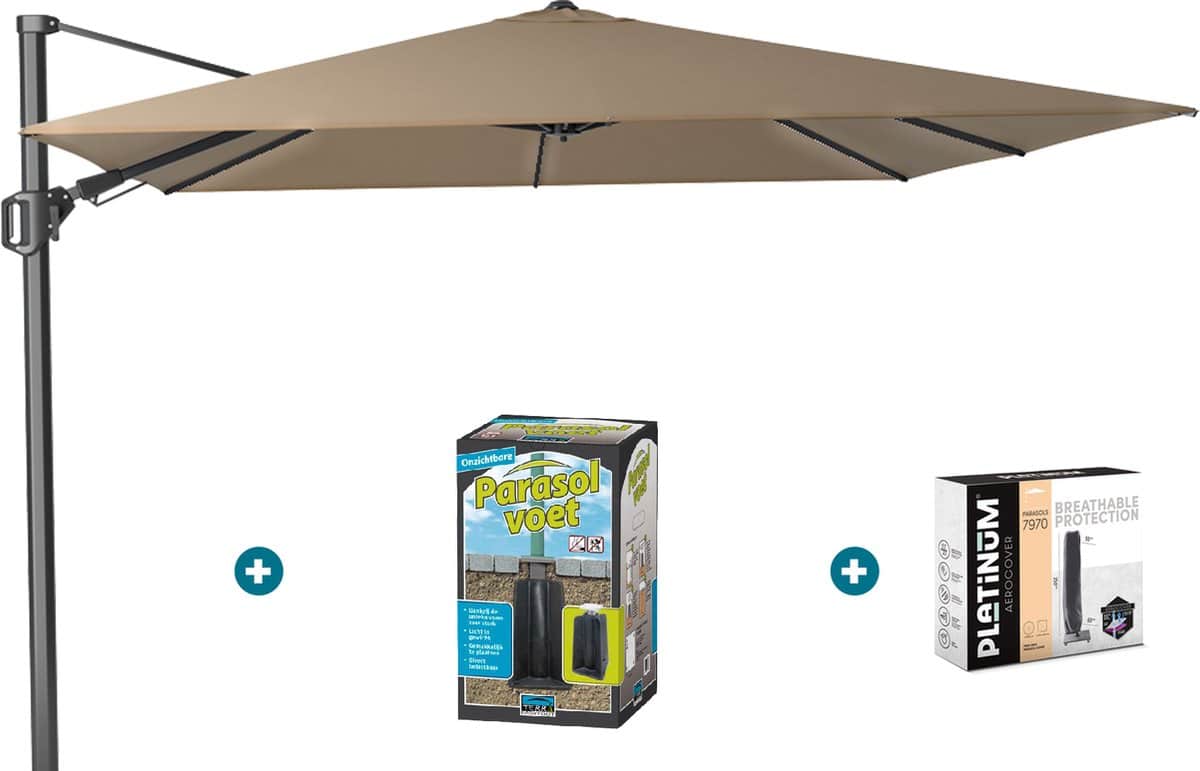 platinum challenger zweefparasol t2 3×3 m. taupe