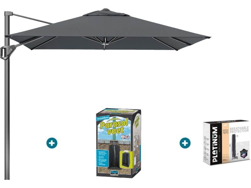Platinum Voyager zweefparasol T1 2.5x2.5 m. - Antraciet met ingraafvoet