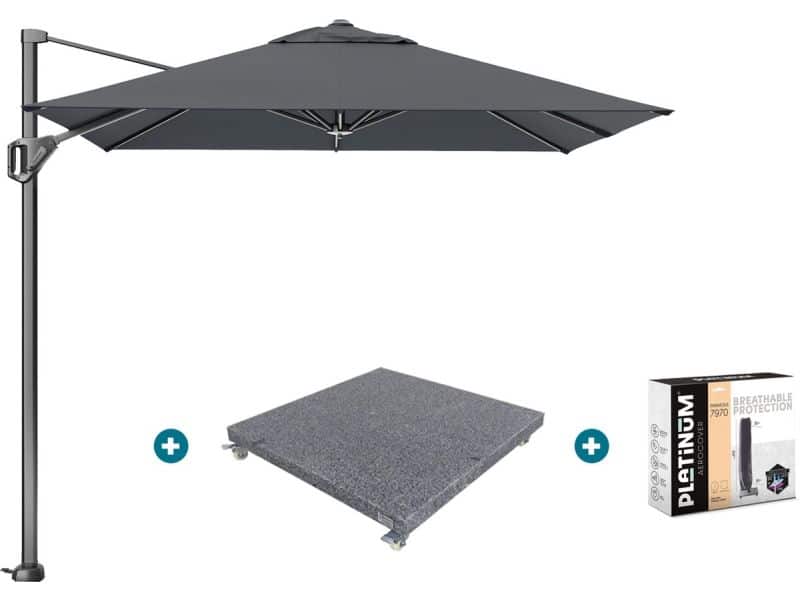 Platinum Voyager zweefparasol T1 2.5x2.5 m. - Antraciet met voet