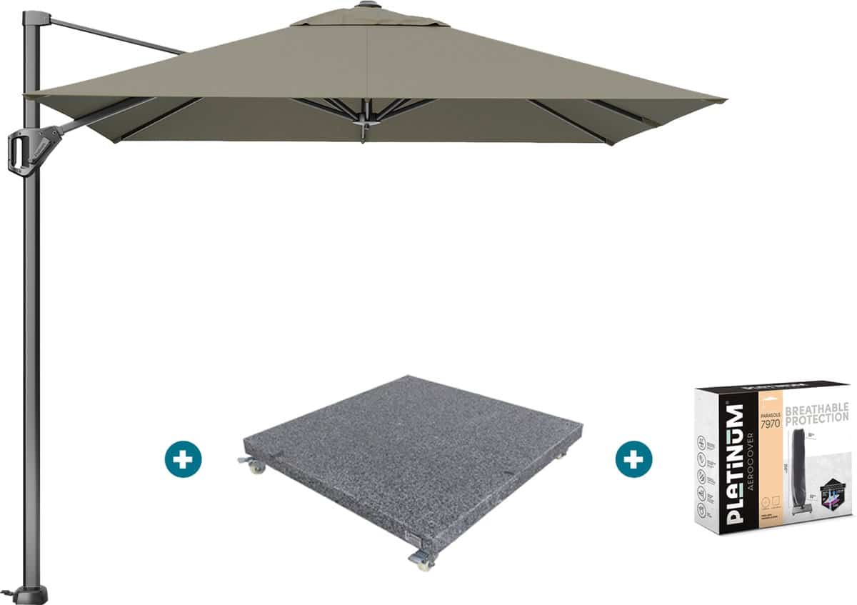 platinum voyager zweefparasol t1 2.5×2.5 m. taupe met voet