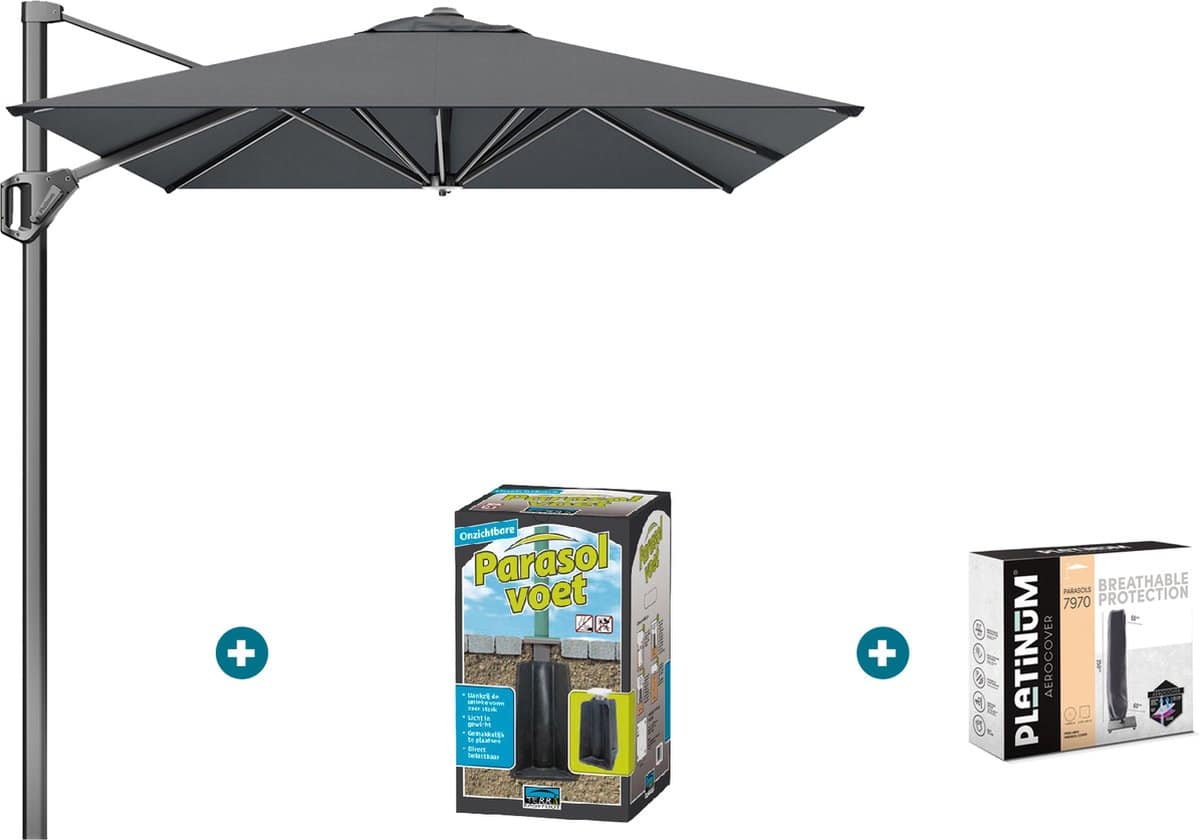 platinum voyager zweefparasol t1 3×2 m. antraciet met ingraafvoet