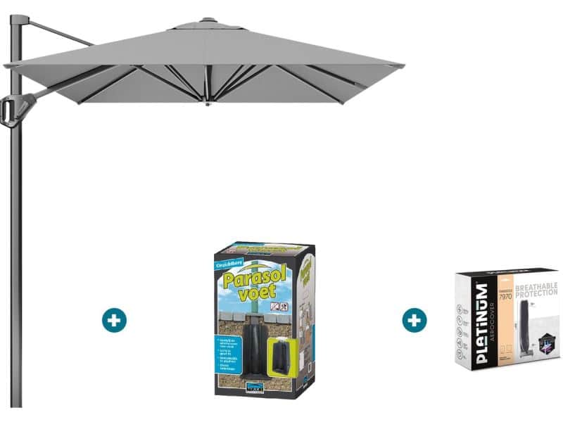 Platinum Voyager zweefparasol T1 3x2 m. - Light Grey met