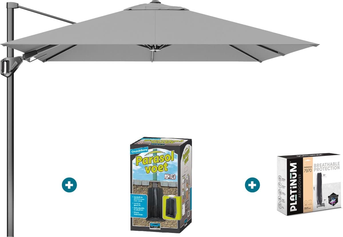 platinum voyager zweefparasol t2 2,7×2,7 grijs met ingraafvoet en