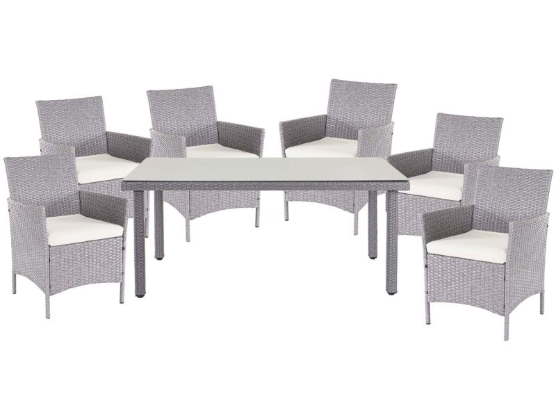 Poly rotan set Halden, tuinmeubelen balkonset ~ grijs, kussens crème