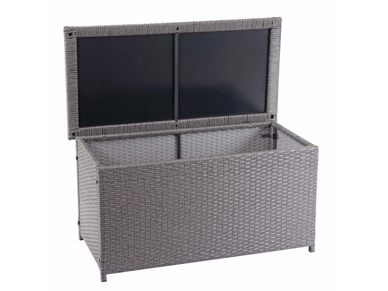 Polyrotan kussenbox MCW-D88, tuinkist kussenbox kist ~ Basic grijs, 51x115x59cm 250l