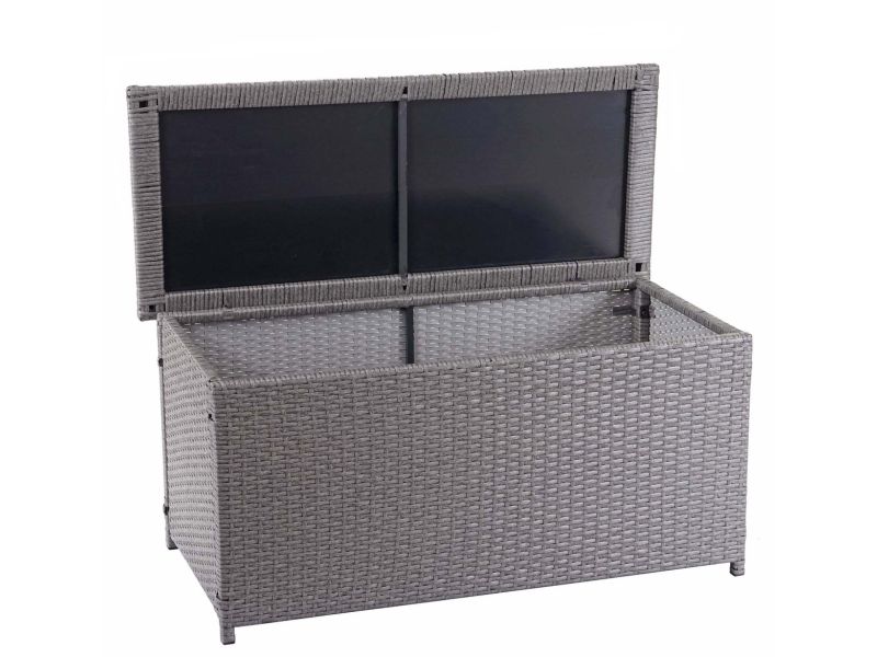 Polyrotan kussenbox MCW-D88, tuinkist kussenbox kist ~ Basic grijs, 63x135x52cm 320l