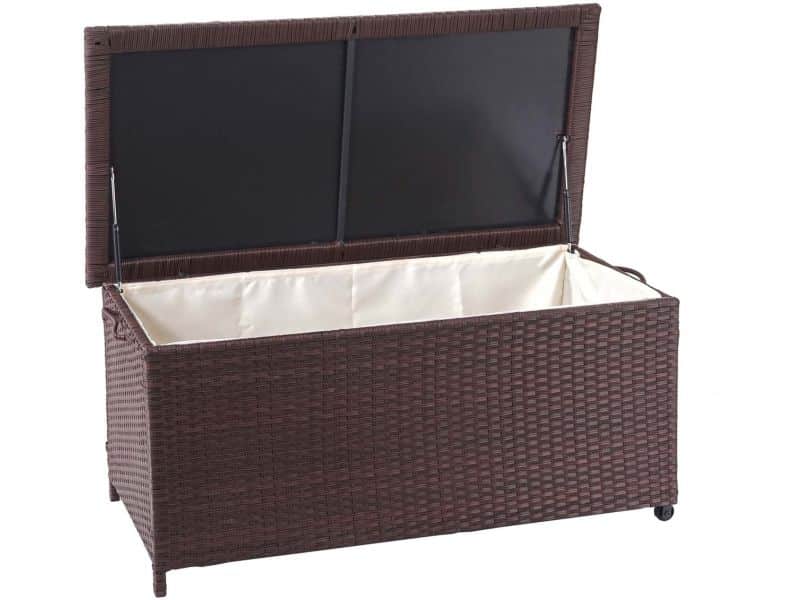 Polyrotan kussenbox MCW-D88, tuinkist kussenbox kist ~ Premium bruin, 51x100x50cm 170l