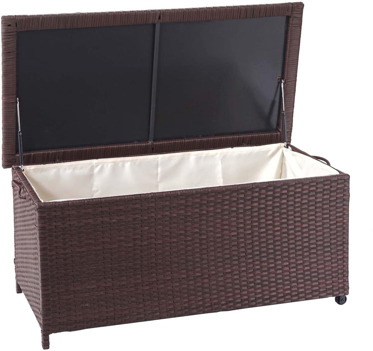 polyrotan kussenbox mcw d88, tuinkist kussenbox kist ~ premium bruin, 51x100x50cm 170l