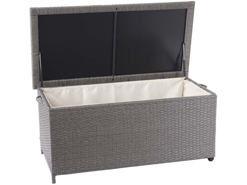 Polyrotan kussenbox MCW-D88, tuinkist kussenbox kist ~ Premium grijs, 51x115x59cm 250l