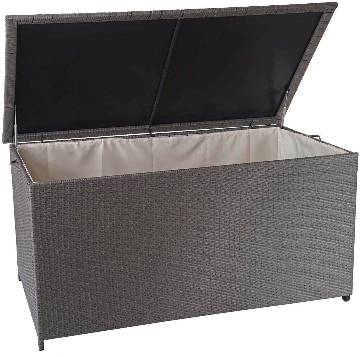 polyrotan kussenbox mcw d88, tuinkist kussenbox kist ~ premium grijs, 80x160x94cm 950l