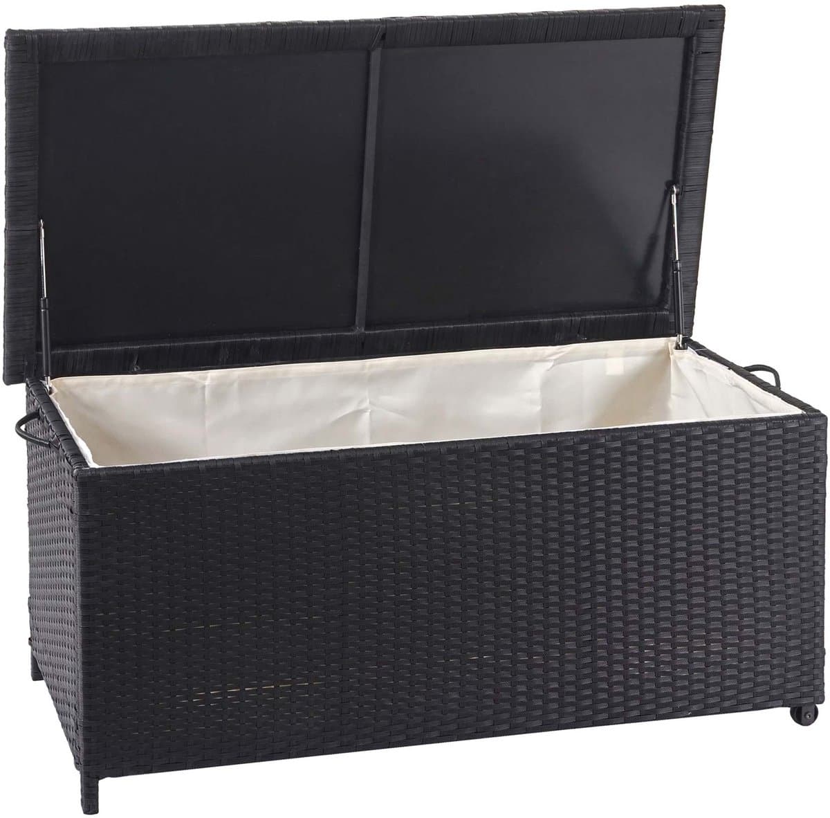 polyrotan kussenbox mcw d88, tuinkist kussenbox kist ~ premium zwart, 51x100x50cm 170l