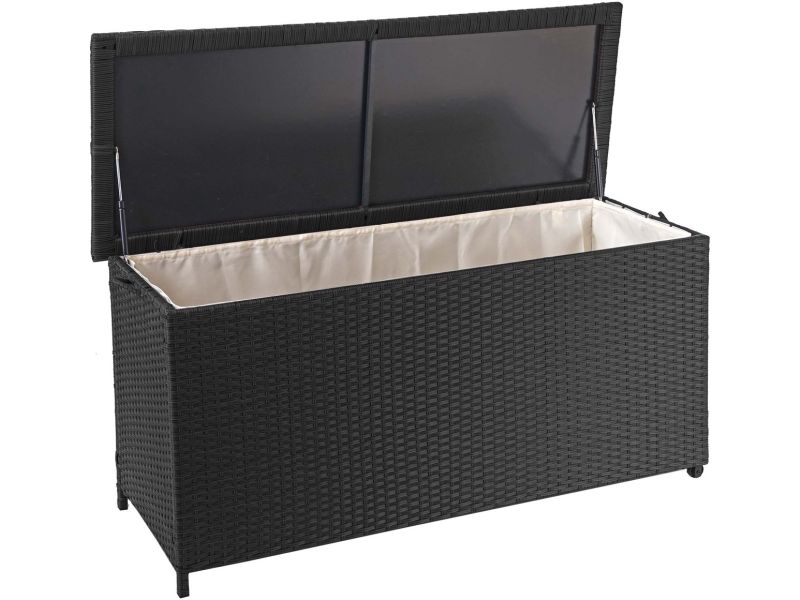 Polyrotan kussenbox MCW-D88, tuinkist kussenbox kist ~ Premium zwart, 63x135x52cm 320l