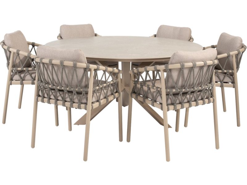 Prado Piacenza dining tuinset 160xH75 cm 7 delig keramiek latte