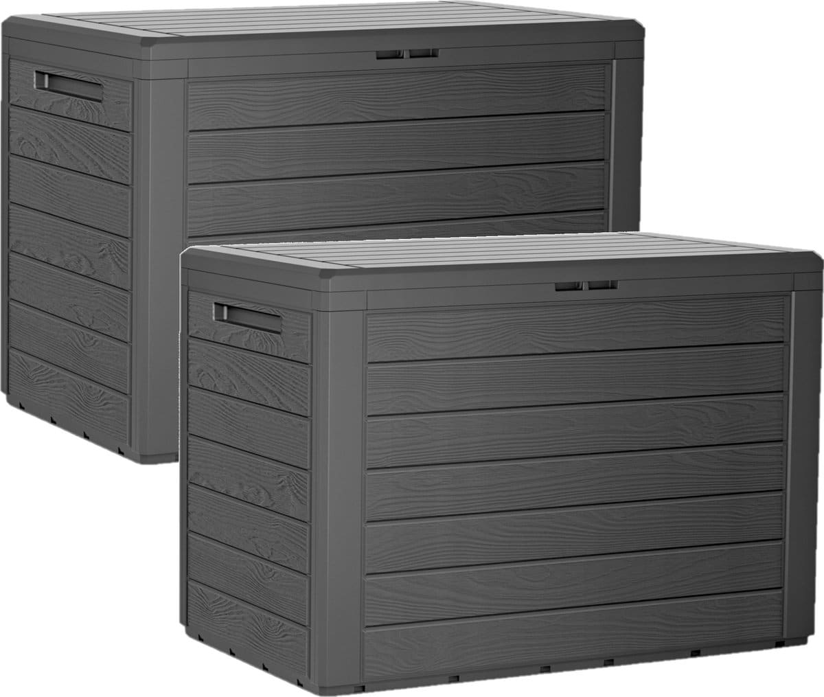 prosperplast antraciet tuin kussen opbergbox 2x hout patroon 190 liter kunststof tuinopbergers