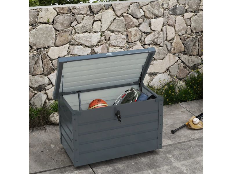 Pugsdrly Opbergbox voor buiten, tuinbox, kussenbox, weerbestendig, 4 wieltjes, 100 cm x 62 cm x 65 cm, donkergrijs