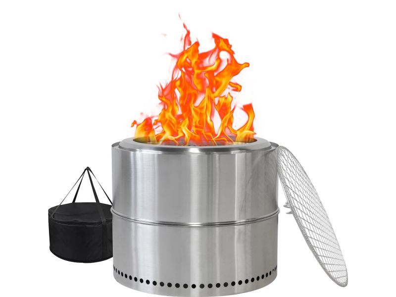 Re-purelife® Stijlvolle Vuurplaats Zilver - 50x50*40 cm - Rookarme Vuurkuip - RVS Materiaal - 360 Graden Verwarming - Draagbaar