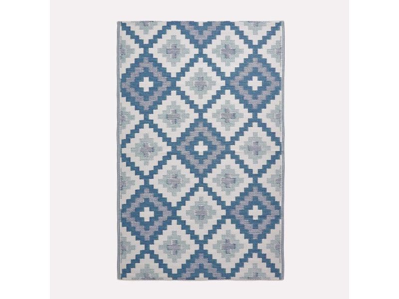 Reversible Buitenkleed Blauw Patroon - Weerbestendig Tuinkleed 150x240 cm - Gerecycled Polypropyleen