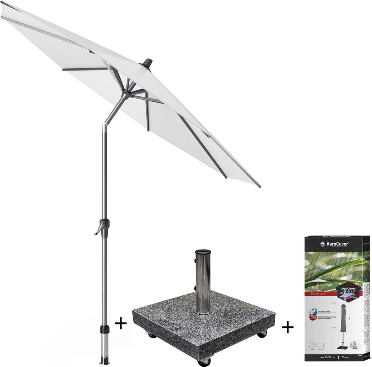 riva parasol 250 cm rond wit met kniksysteem met 40kg