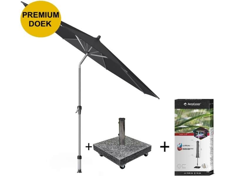 Riva premium parasol 300 cm rond faded black met kniksysteem