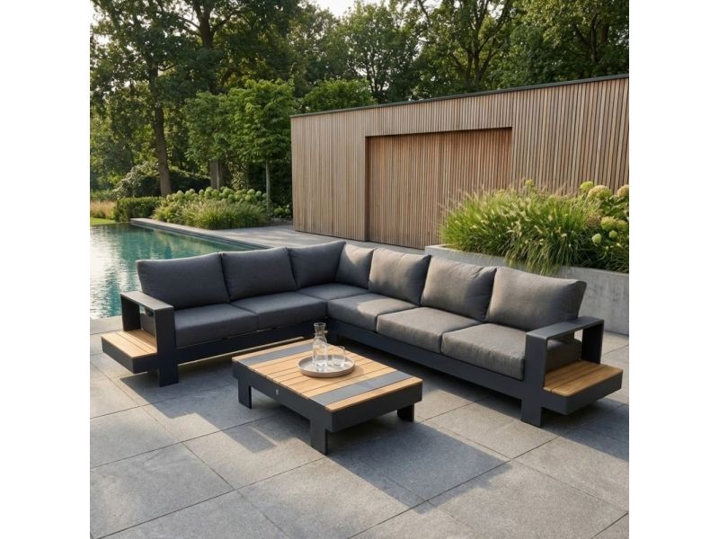 Riviera hoek loungeset 6 personen | aluminium + teak | antraciet | 3-delig - 327x252cm