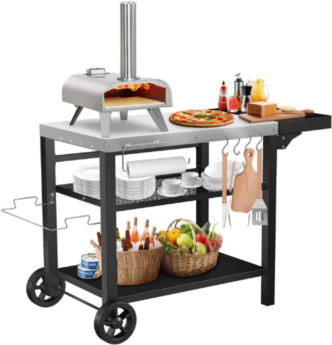 roestvrijstalen grilltafel grillwagen 116 x 54 cm met