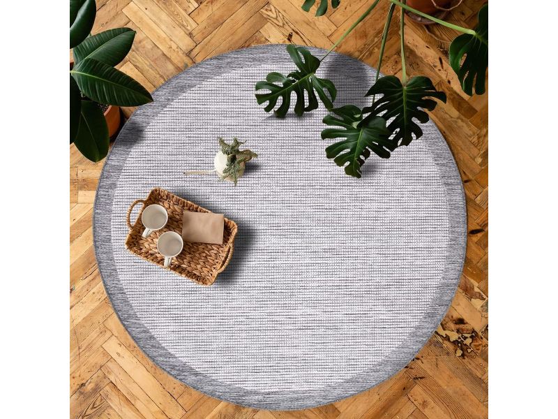 Rond Buitenkleed 160x160 cm Weerbestendig Grijs-Wit Patroon voor Tuin en Balkon