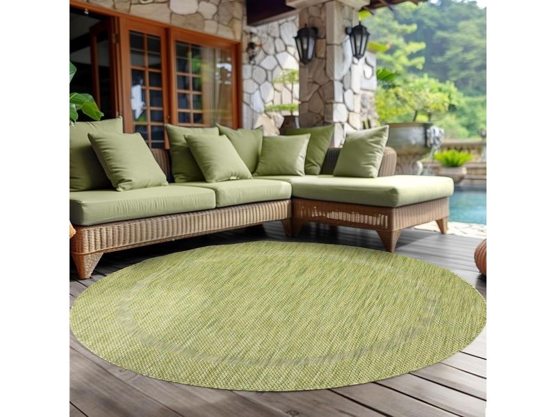 Rond Buitenkleed Groen Sisal-look - Weerbestendig Terras, Balkon en Tuinkleed (160 cm)