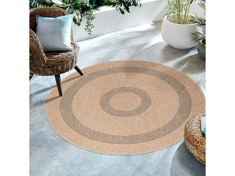 Rond Buitenkleed Natuurlijk Ø160 cm - Geschikt voor Tuin, Balkon en Terras - Scandinavisch Stijl