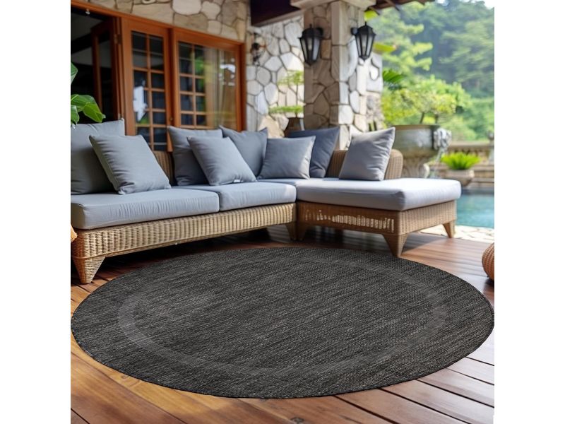 Rond buitenkleed plat geweven sisal-look weerbestendig voor terras en balkon