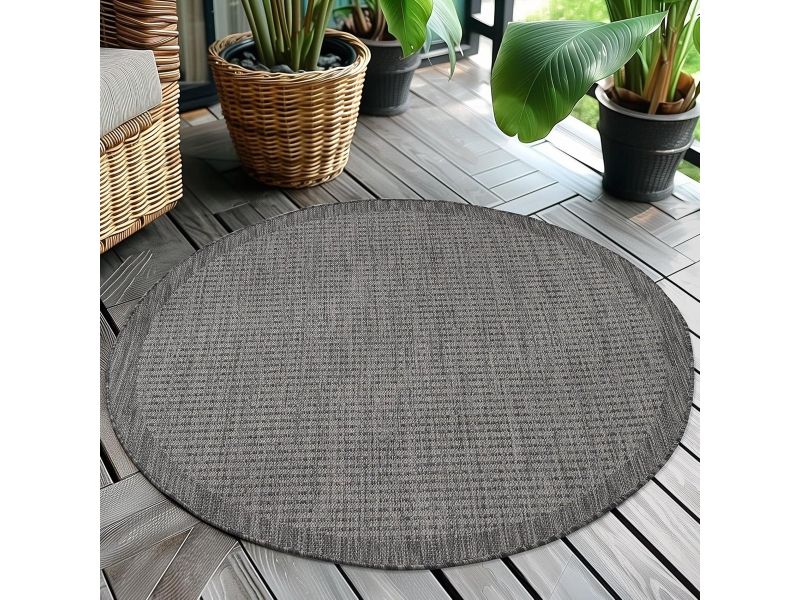 Rond Buitenkleed Zwart 120 cm - Weerbestendig Vloerkleed voor Balkon, Tuin en Terras