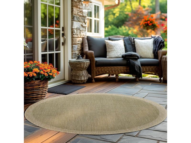 Rond Buitentapijt Groen 120 cm - Weerbestendig Vlakgeweven Terras, Balkon en Tuinkleed in Sisal-Look