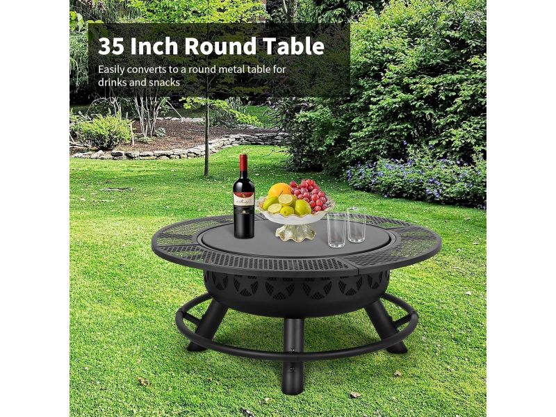 Ronde Buiten Vuurplaats met Kookrooster en Afdekdeksel