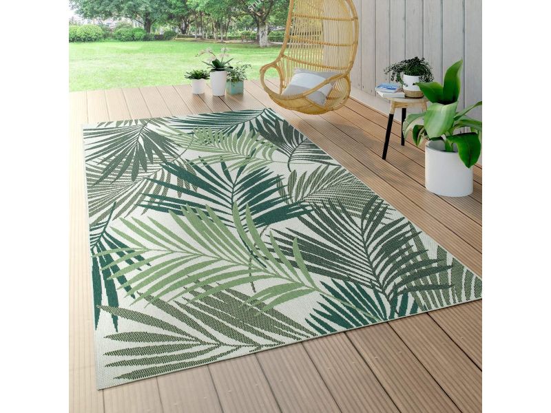 Ronde Buitenmat Met Palmblad & Bloemenprint - Weerbestendig Vloerkleed Tuin