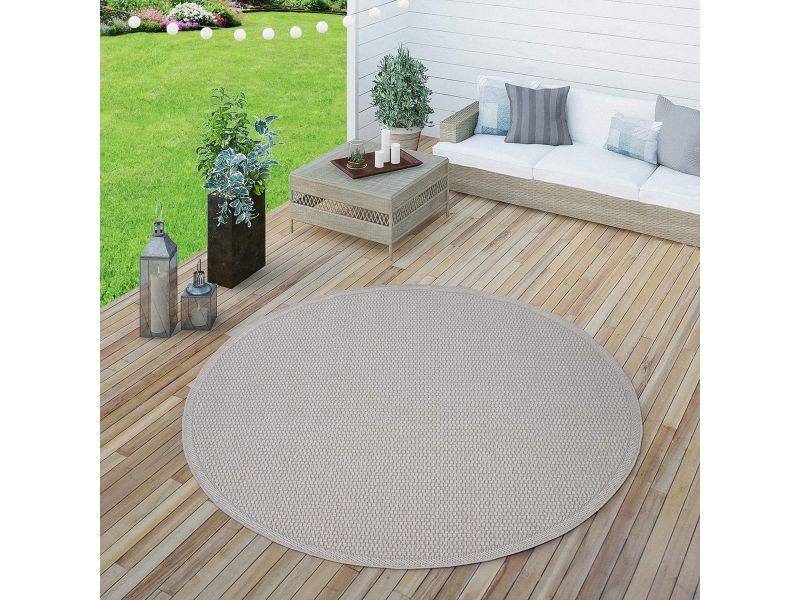 Ronde Buitenmat Terras en Balkon Vloerkleed Crème Beige Geschikt voor Keuken