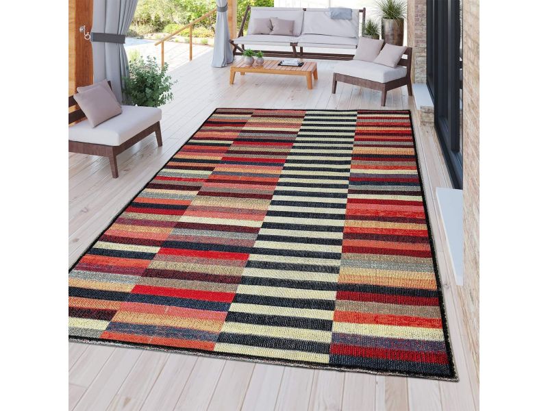 Ronde Buitenmat Weerbestendig Boho Stijl 200 cm Rood Zwart Beige
