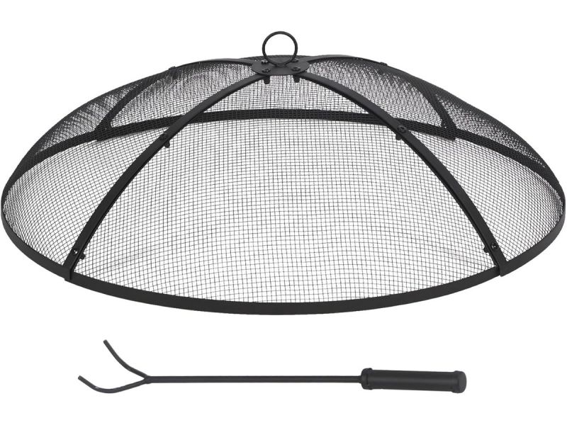 Ronde Vuurplaats 30 Inch met Vonkscherm - Opvouwbaar en Zwaar Belastbaar voor Terras en Tuin - Zwart