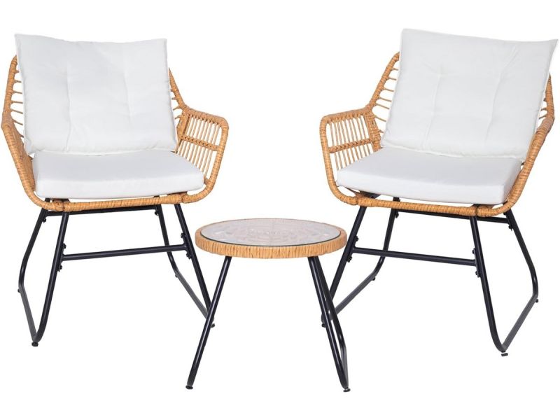 Rotan Balkonset 3-Delig Tuinmeubelset voor 2 Personen met Kussens Bistroset