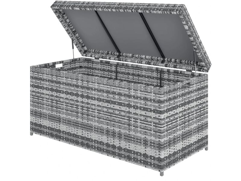 Rotan Opbergbox met Deksel - Tuinkussenbox - Kussenbox 380L - Tuinbox 130x61x65 cm - Weersbestendig - Opbergruimte - UV-bestendig - Voor Buiten in de Tuin - Donkergrijs