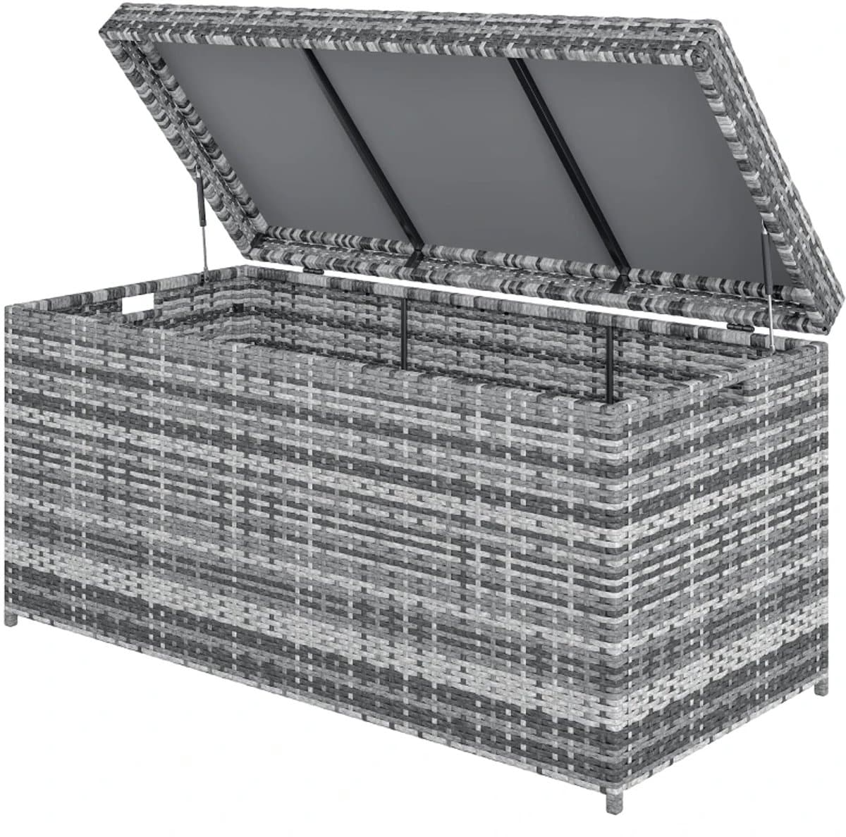 rotan opbergbox met deksel tuinkussenbox kussenbox 380l tuinbox 130x61x65 cm weersbestendig opbergruimte uv bestendig voor buiten in de tuin donkergrijs