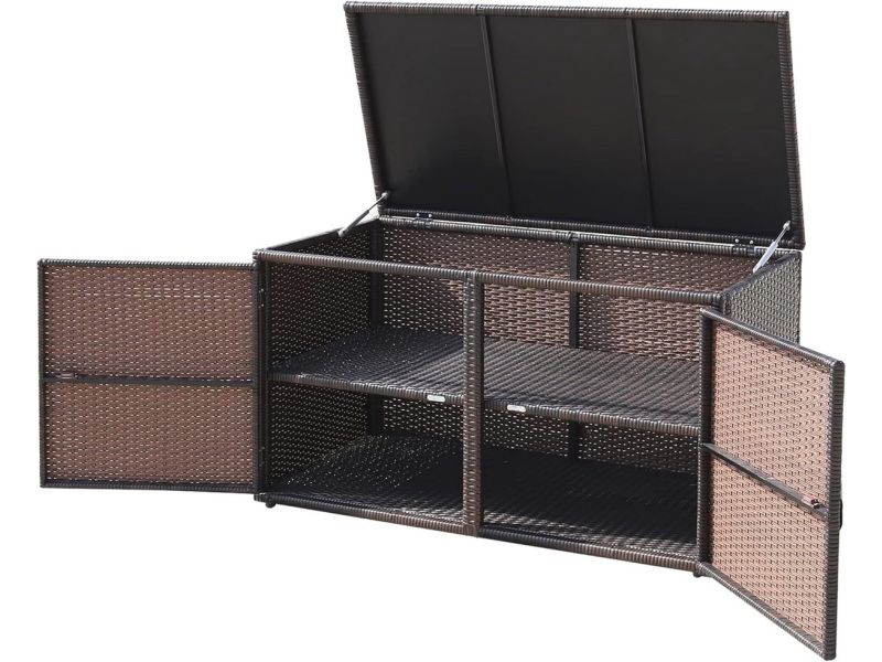 Rotan Opbergbox met Dubbele Deuren en Deksel - Duurzame Tuinkast voor Tuin en Binnenplaats