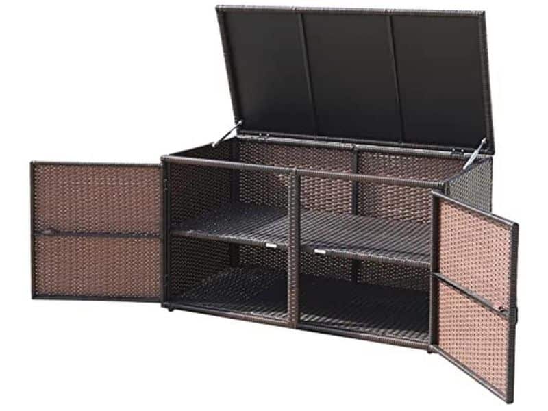 Rotan Opbergbox met Dubbele Deuren en Deksel - Duurzame Tuinkast voor Tuin en Binnenplaats