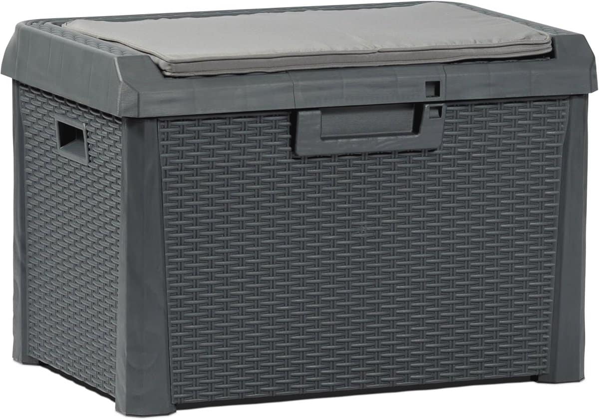 ruime opbergbox met kussen antraciet, 73 x 50,5 x 49,5 cm uv en regenbestendig